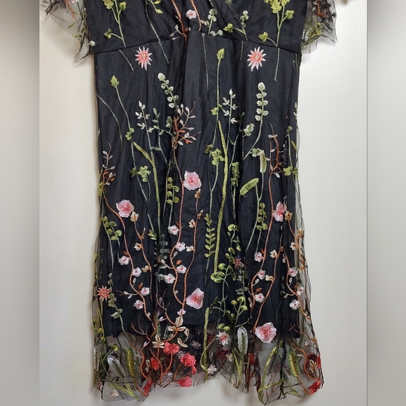 Floral Embroidered Black Dress - Picture 2 of 12